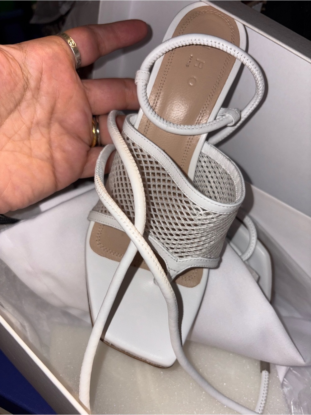 IRO White Mesh Lace-Up Heeled Sandals
